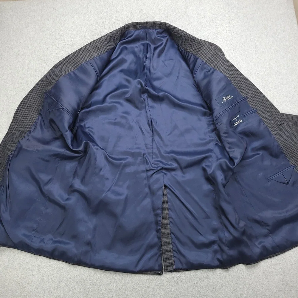 Ralph Lauren Blazer‎ Jacket Men's 42L Gray Blue Glen Check Silk Wool Blend